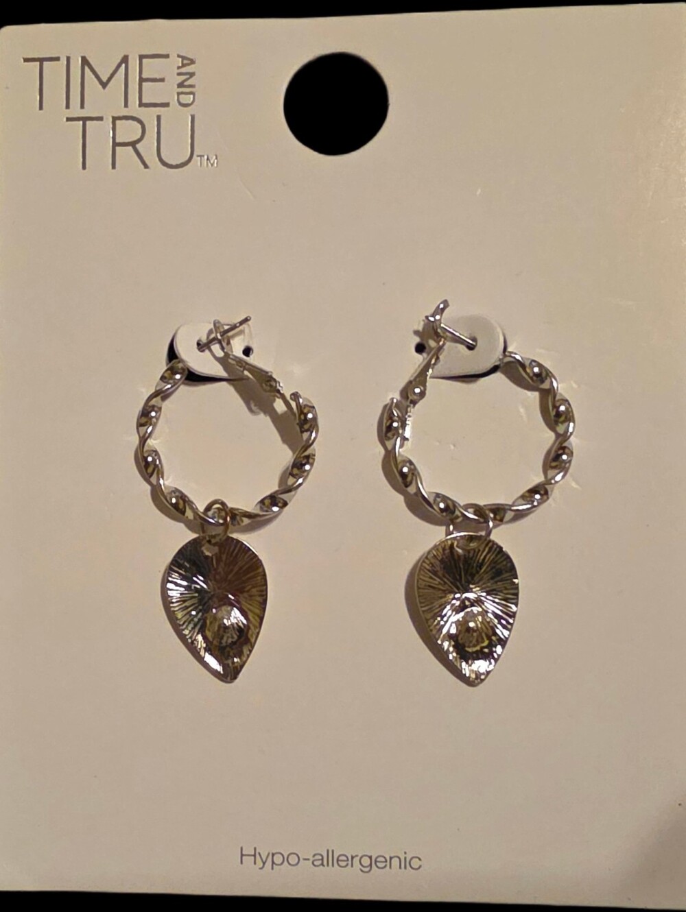 Silver Twisted Hoop Earrings w/Teardrop Charms